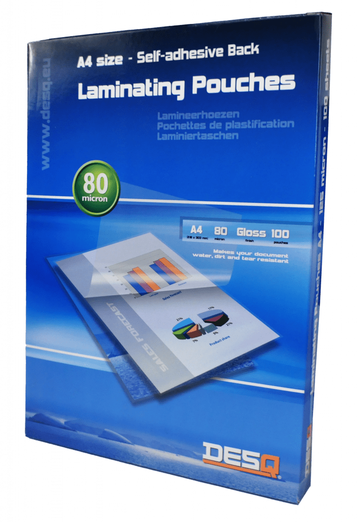 71148 DESQ® Laminating Pouches A4 80 micron Selfadhesive Back Glossy 100 pouches